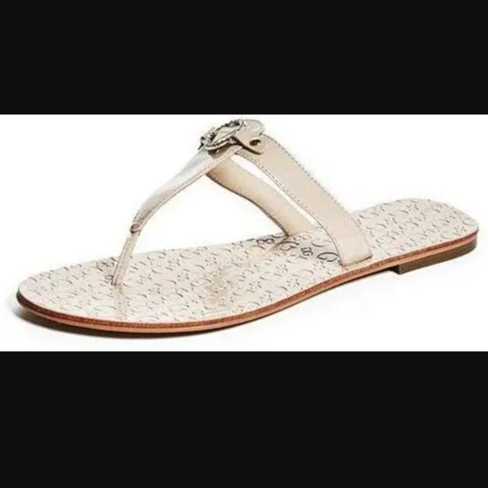 GUESS Kara thong sandals nude silver rhinestone Sz 9 dressy flip flops t-strap